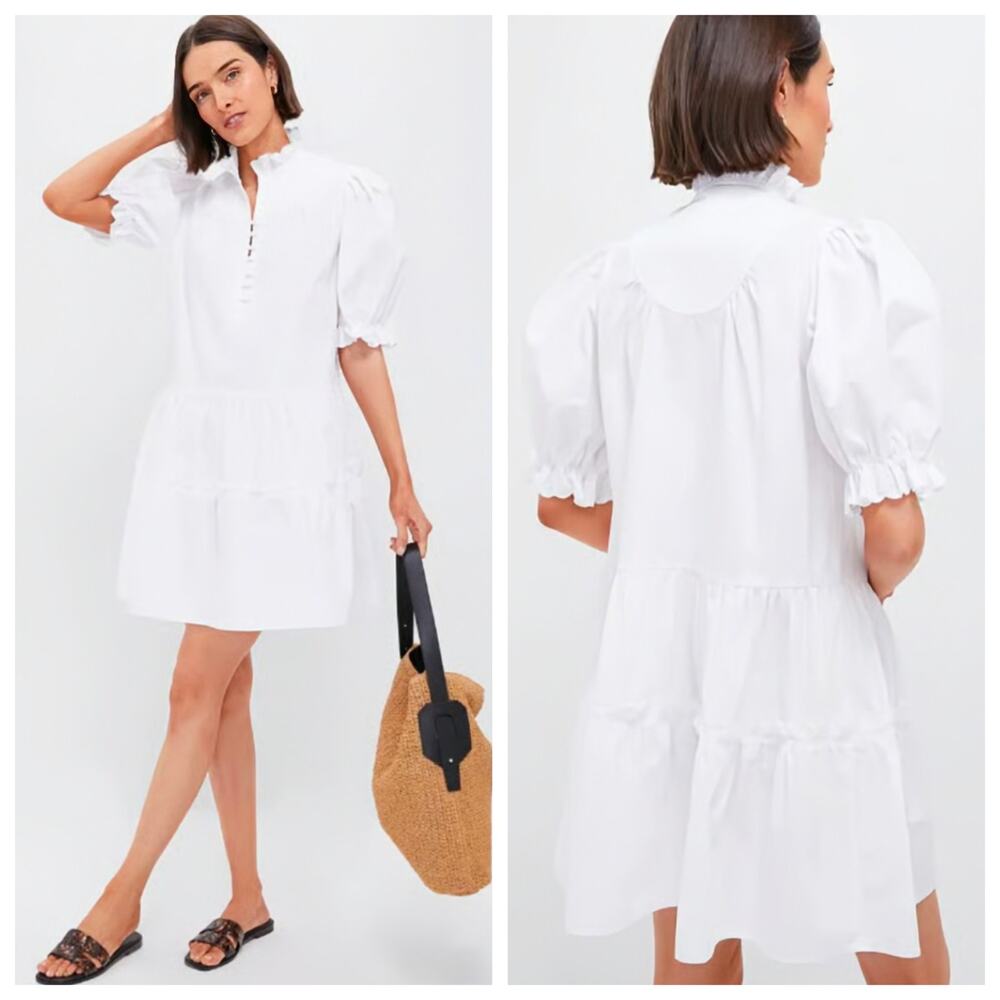 Pomander Place Selena Dress Small White Cotton Ruffle Mini Preppy NWT Summer